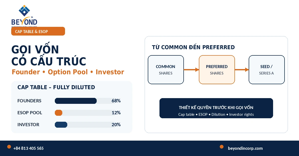 Cấu trúc cap table gọi vốn và ESOP bằng Cayman Exempted Company